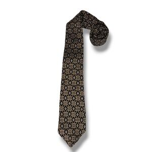 Andhurst Vintage Silk Necktie Geometric Chain Black Gold Made USA Classic OS